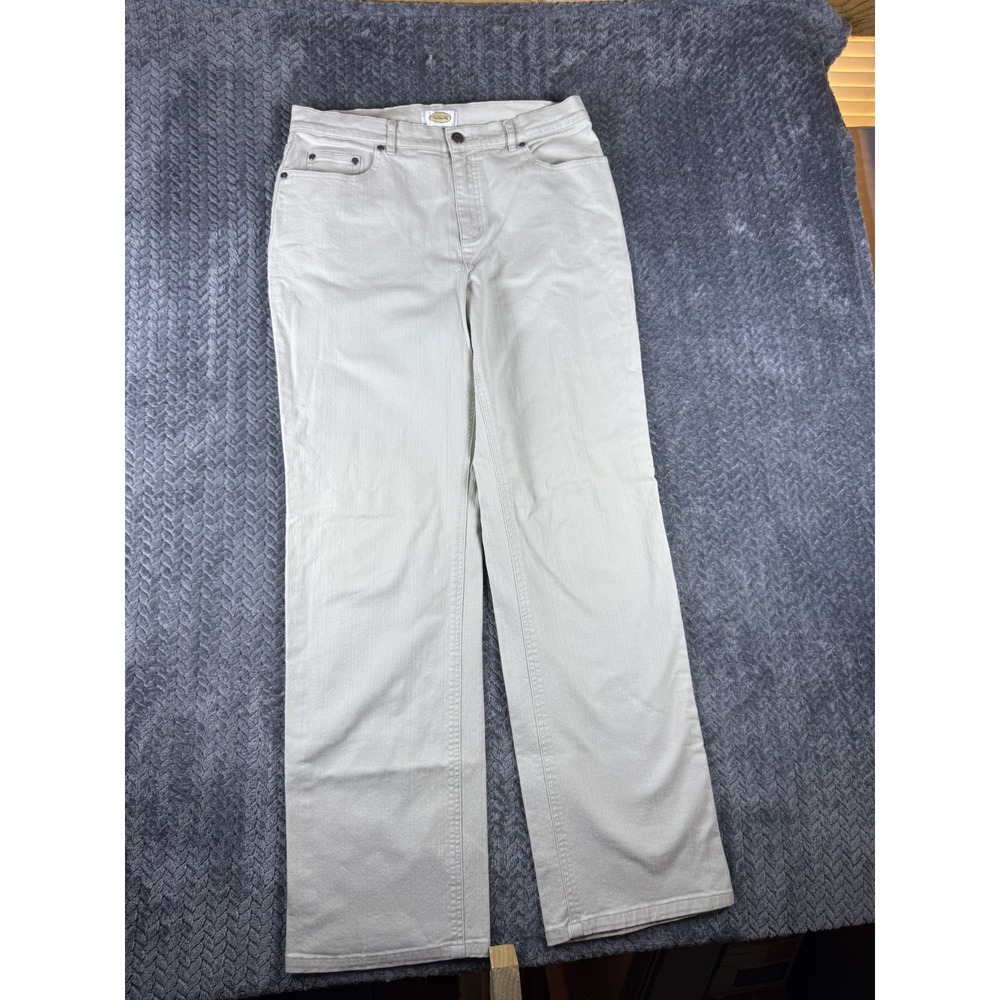 Talbots Jeans Womens 12 Beige Denim Cotton Stretch Mid Rise Straight Leg 5340